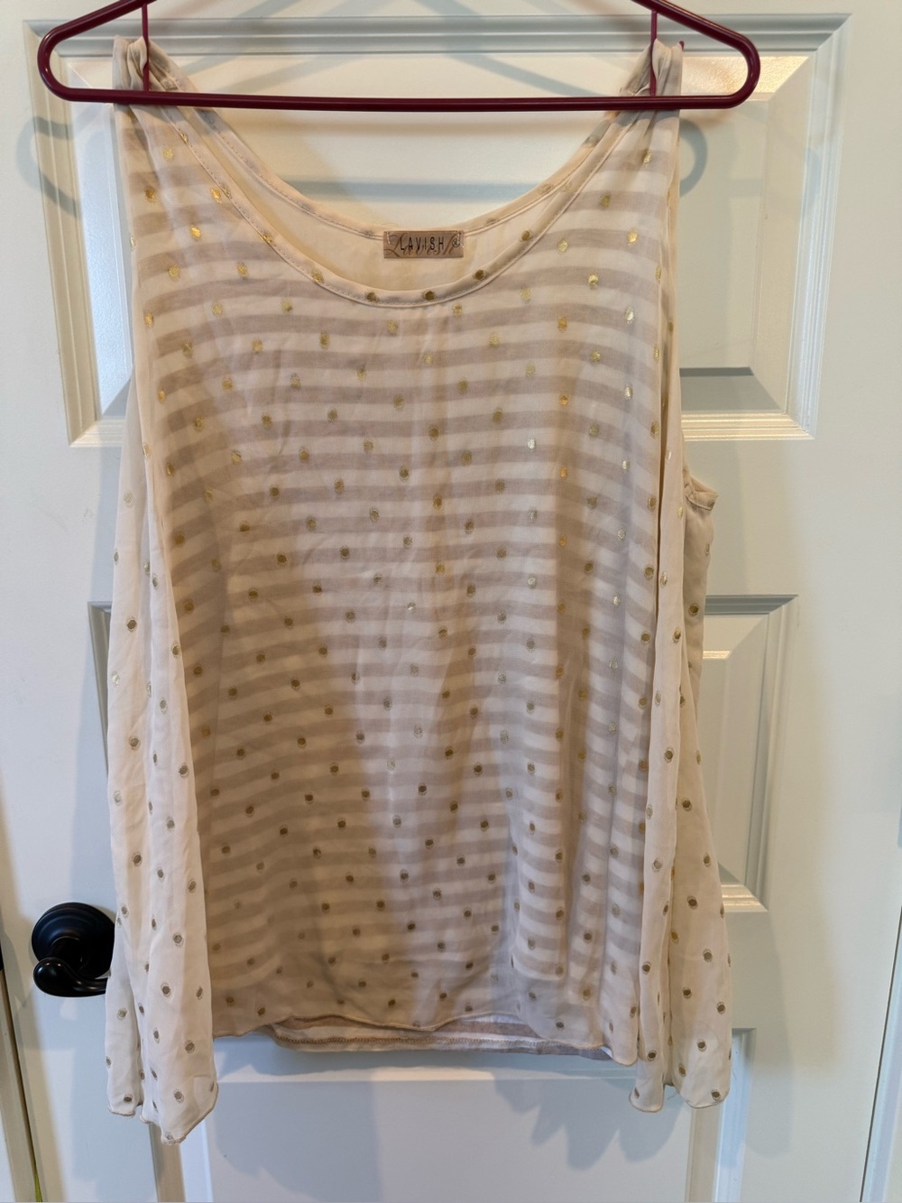 Lavish Cream Striped Camisole with Gold Metallic Dot Accents